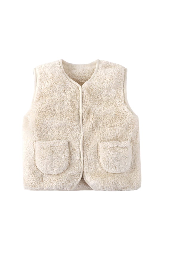 Kid Fleece Vest Kids Fleece Vest Lightweight Sleeveless Vest Waistcoat Outerwear with Pocket 5T 6T (White,5-6 Years)