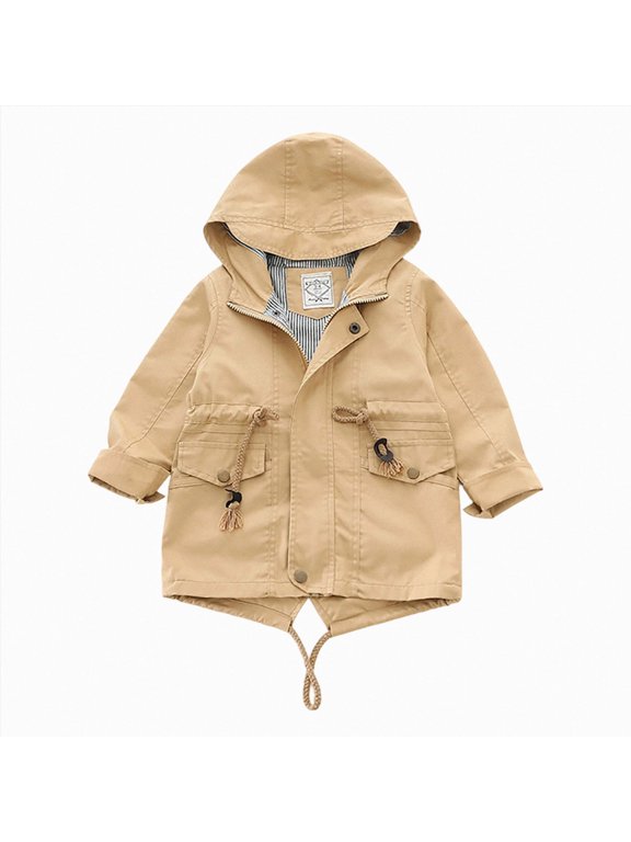 Kid Jacket Toddler Jacket Full-Zip Warm Pockets Swallowtail Hem Kids Winter Coat Hooded Multicolor Size 2-10Y (Khaki,2-3 Years)