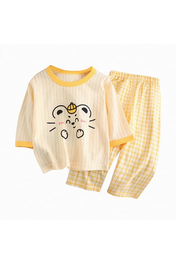 Kid Pajamas Girls Girls’ 2-Piece Pajama Set - Long Sleeves T-Shirt and Pajama Pants 5T 6T (Light Yellow,5-6 Years)