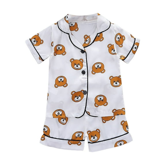 Gubotare Kid Pajamas Kids Toddler Baby Girl Pajamas Set Girls Roller Preppy Button Down Shorts Summer Pjs (Coffee,Size 12-18 Months)