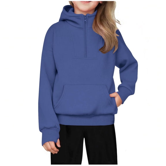 Gubotare Kid's Long-Sleeve Quilted Jersey Zip Sweatshirt - Girls Zip Up Hoodie Women (Blue,9-10 Years)