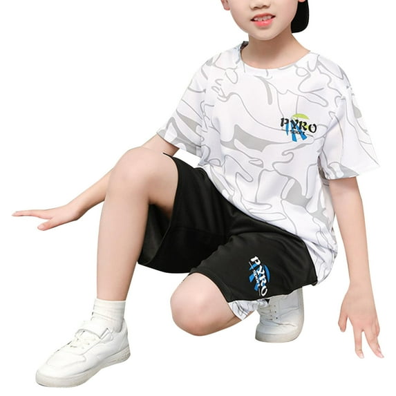 Gubotare Kids Active Short Sets Boys Short Sleeve T-Shirt and Shorts Set, 2-Piece Outfit Bundle for Boys,14-15 Years White