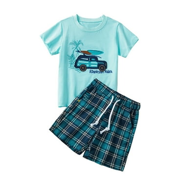 Gubotare Kids Active Short Sets Boys Short Sleeve Tee and Short Set, Lightweight and Breathable,6-7 Years Sky Blue