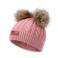 thumbnail image 1 of Gubotare Kids Balaclava Girls Knit Hats Boys Winter Beanie Hat Unisex Kids Cuffed Caps with Pom No Lining (Brick Red,1-4 Years), 1 of 9