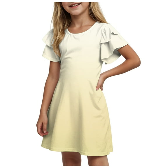 Gubotare Kids Boho Dress Kids Toddler Baby Girls Rainbow Dress Princess Sleeveless Beach Butterfly Sundress Size 7-8T (Yellow,7-8 Years)