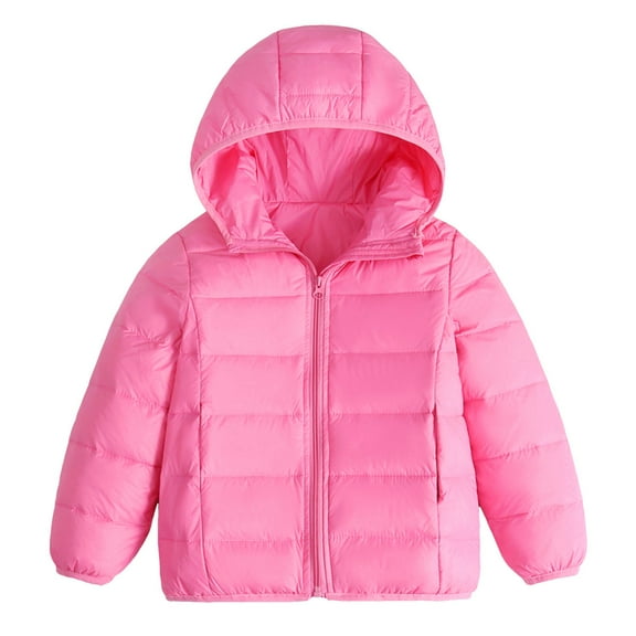 Gubotare Kids Boys Puffer Jacket Girls' Heavyweight Hooded Puffer Jacket with Cozy Headband Winter Coat Size 5T 6T (Pink,5-6 Years)
