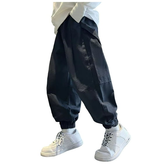 Gubotare Kids Cargo Pants Boys Cargo Joggers Pants Elastic Waist Casual Jogging Trousers Bottom for Kids Toddler 3T 4T 5T 6-15 Years (Black,6-7 Years)