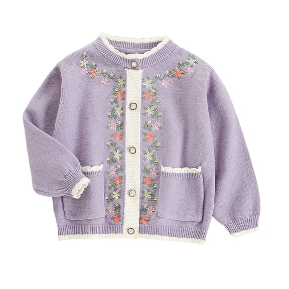 Gubotare Kids Casual Cardigan Girls Toddler Infant Baby Boy Girl Embroidery Sweater Outfit Long Sleeve Button Up Cardigan Fall Winter Clothes 2T 3T (Purple,2-3 Years)