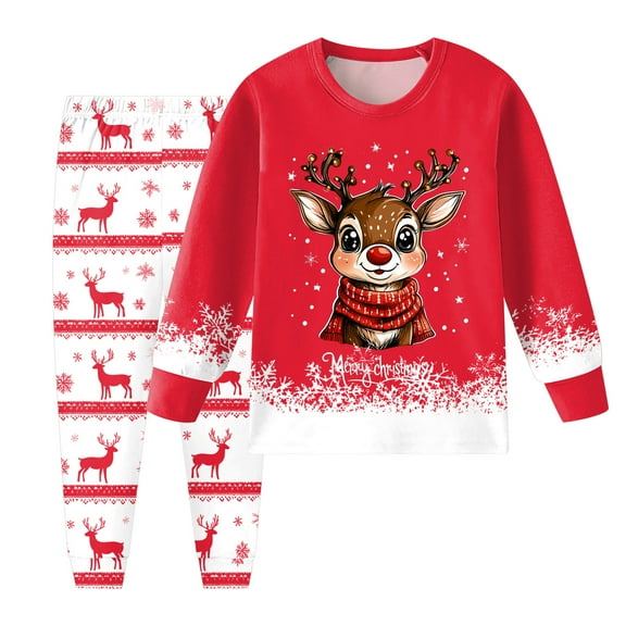 Gubotare Kids Christmas Pajamas Kids Boys Girls Sung Fit Sleepwear Pajamas 2pcs Pjs Set Size 6-7 (Red,6-7 Years)