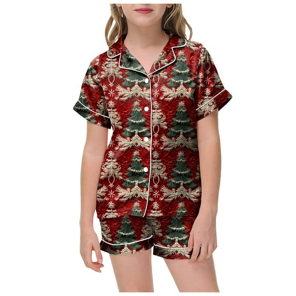 Gubotare Kids Christmas Pajamas Matching Sets Cute Pajamas for Little & Big Girls – Kids Summer Short Sleeves PJ Set Size 10-11 (Wine,10-11 Years)