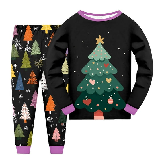 Gubotare Kids Christmas Pajamas Plaid Posh Girls Pajamas - PJs for Kids Made of Soft Material, Long Sleeve Toddler PJs & Matching Girls Pajama Sets 2T 3T (Black,2-3 Years)