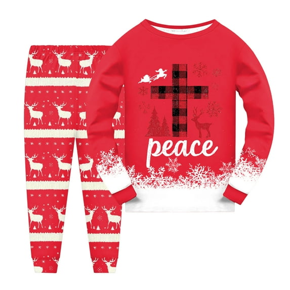 Gubotare Kids Christmas Pajamas for Boys Boys Pajamas 2 Pieces Snug-fit Long Set Toddler Pjs Sleepwear Size 6-7 (Red,6-7 Years)