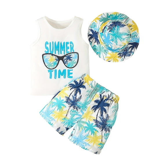 Gubotare Kids Clothes for Boys Shorts 2Pcs Baby Boys Summer Clothing Sets Cute Letters Print Sleeveless Tank Tops T-Shirt+Palm Shorts Outfits 5T 6T (Yellow,5-6 Years)