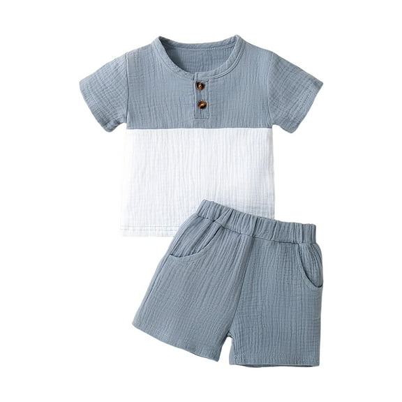 Gubotare Kids Clothes Boys Summer Color Block Boys Short Sleeve T-Shirt and Shorts Set, 2-Piece Outfit Bundle for Boys 6 9 12 18 24 Months 2T 3T 4T (Blue,Size 6-12 Months)