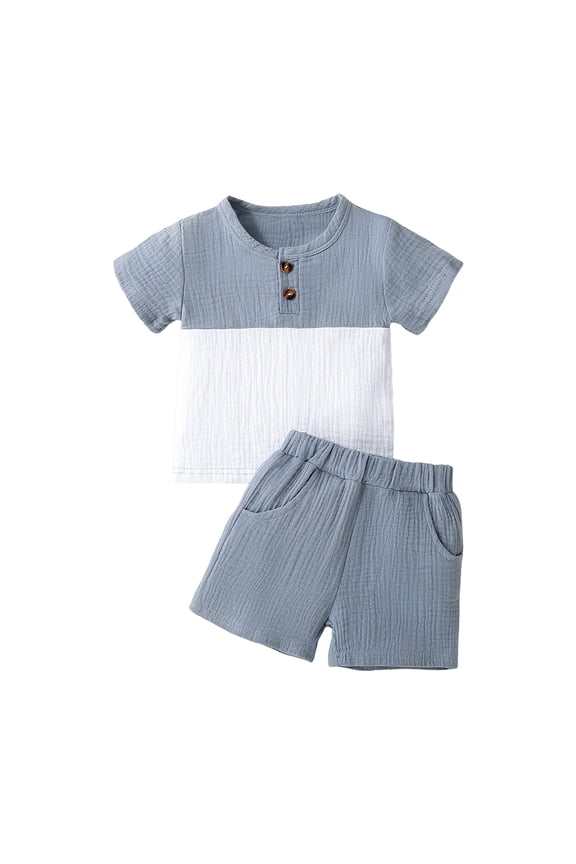 Kids Clothes Boys Summer Color Block Boys Short Sleeve T-Shirt and Shorts Set, 2-Piece Outfit Bundle for Boys 6 9 12 18 24 Months 2T 3T 4T (Blue,Size 6-12 Months)