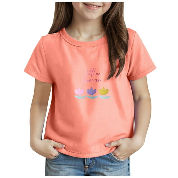 Gubotare Kids Clothes Girls Girls' Casual Short Sleeve T Shirts Kids' Loose Soft Tops (Orange,Size 6-7 Years)