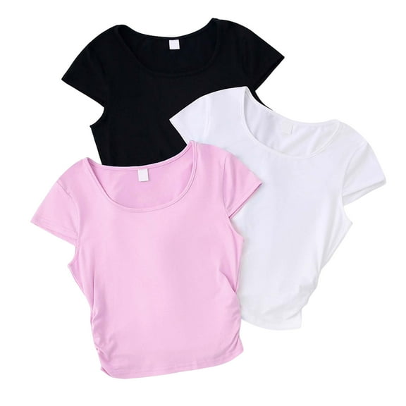 Gubotare Kids Clothes Girls Girls' Shirt Puff Sleeves Loose Crewneck Summer Blouse Tee Tops Size 11T 12T (Pink,11-12 Years)
