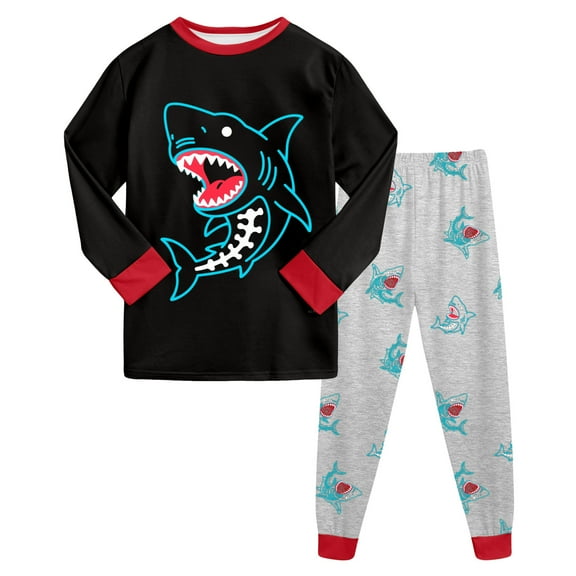 Gubotare Kids Fall Pajamas Boys Pajama Sets Long Sleeve Pattern Print Soft Comfy Sleepwear 2 Piece PJS Size 6-7 (Sky Blue,6-7 Years)