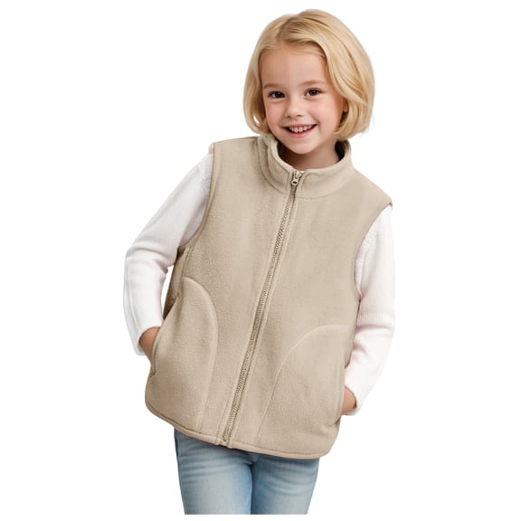 Gubotare Kids Fleece Vest Fleece Vest for Girls Mock Neck Zip up Plaid Vests Comfortable Warm Flannel Jacket Coats for Fall Outfits 5T 6T (Coffee,5-6 Years)