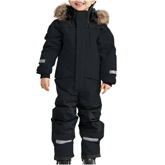Gubotare Kids Girls Boys Snow Suits One Piece Snowsuits Winter Warm Outdoor Ski Suits Waterproof Windproof Snowboard Jumpsuits Size 18 24 Months (Black,18-24 Months)