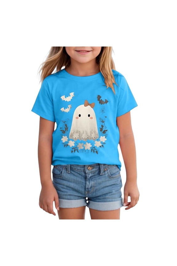 Kids Halloween Shirt Boys Girls Pumpkin Face Monster Truck Graphic Tees Toddler Halloween Short Sleeve Tops Tshirts Boho Girls (Blue,2-3 Years)