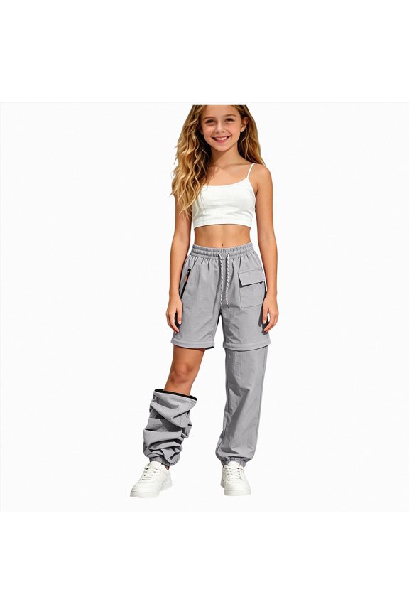 Kids Hiking Pants Girls Cargo Baggy Pants Girls Lightweight Wide Leg Sweatpants Parachute Y2K Trousers with Pockets Size 7-8 (Grey,7-8 Years)