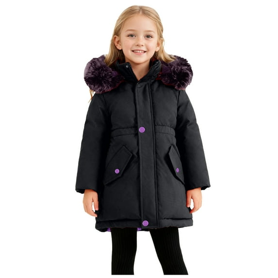 Gubotare Kids Jacket Big Boys Girls Thicken Winter Coat Kid Fleece Warm Cute Hooded Jacket Clothes Size 9-10 Years (Black,9-10 Years)