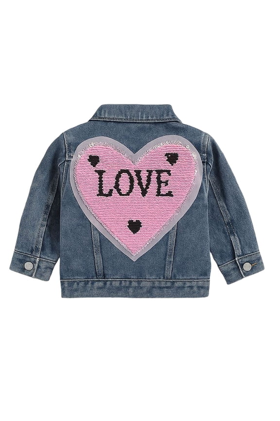 Kids Jean Jacket for Girls Toddler Baby Girl Jacket Big Sister/Brother Letter Embroidery Jean Long Sleeve Cardigan Button Denim Coat Size 4T 5T (Blue,4-5 Years)