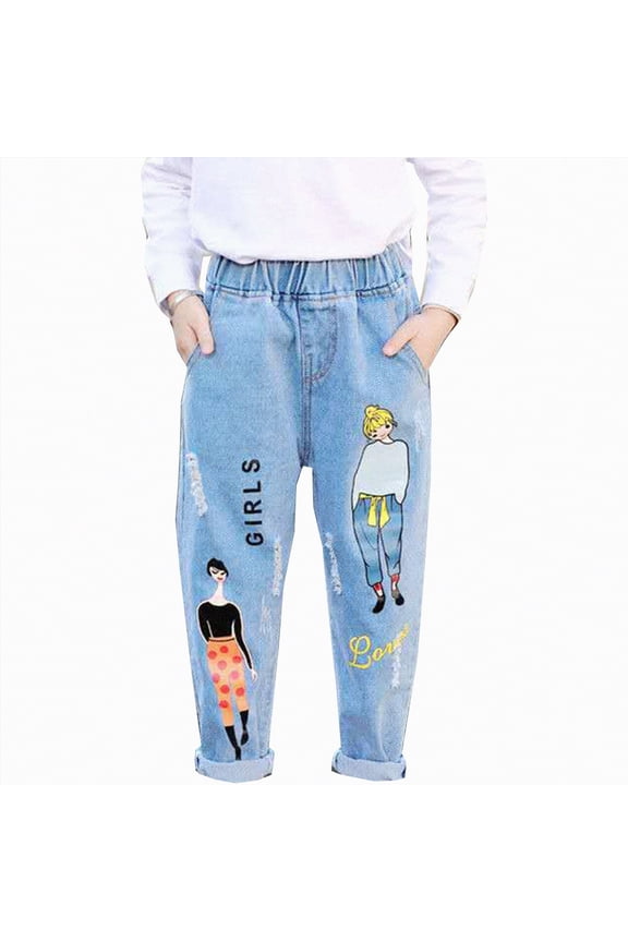 Kids Jeans Girls Kids Girls Ripped Flared Jeans Juniors Casual Skinny Bell Bottoms Stripes Denim Pants Size 6-7 (Blue,6-7 Years)