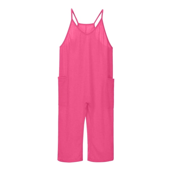 Gubotare Kids Jumpsuit Girls Jumpsuits 2025 Summer Casual Sleeveless Spaghetti Strap Loose Romper Kid Girl Overalls Long Pants with Pockets 4T 5-13 Years,Hot Pink 6-7 Years