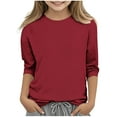 thumbnail image 1 of Gubotare Kids Long Sleeve T-Shirt Kids Girls Shirts Kids Girls Casual Crewneck Tunic Tops Long Sleeve Pullover Shirt Casual Loose Blouse T-Shirt Size 7-8 (Wine,7-8 Years), 1 of 4