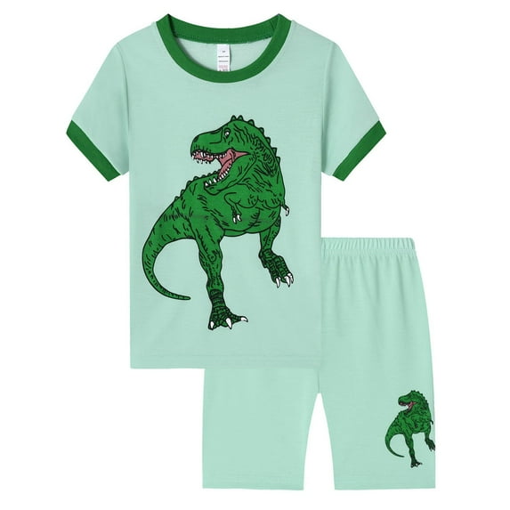 Gubotare Kids Pajama Boys’ 2-Piece Pajama Set – Short Sleeve T-Shirt and Shorts Sleepwear for Kids Size 1-2T (Green,1-2 Years)