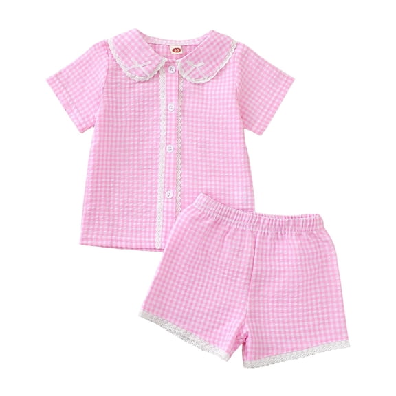 Gubotare Kids Pajama Kids Toddler Baby Girl Pajamas Set Girls Roller Preppy Button Down Shorts Summer Pjs (Pink,Size 3-4 Years)