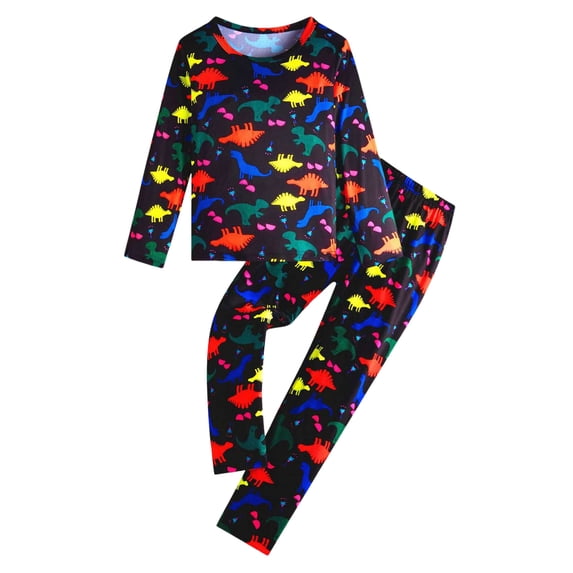 Gubotare Kids Pajama Set Glow in The Dark - 3D Fluorescent Print Boys & Girls Nightwear, Soft Long Sleeve PJs with Fun Designs, Comfy Sleepwear 2-Piece Set Size 3T 4T (Red,3-4 Years)