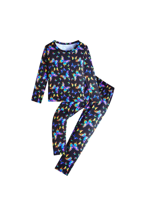 Kids Pajama Set Glow in The Dark - Boys & Girls 3D Fluorescent Print PJs, Soft Long Sleeve Nightwear with Glowing Patterns, Matching 2-Piece Sleepwear Size 3T 4T (Dark Blue,3-4 Years)