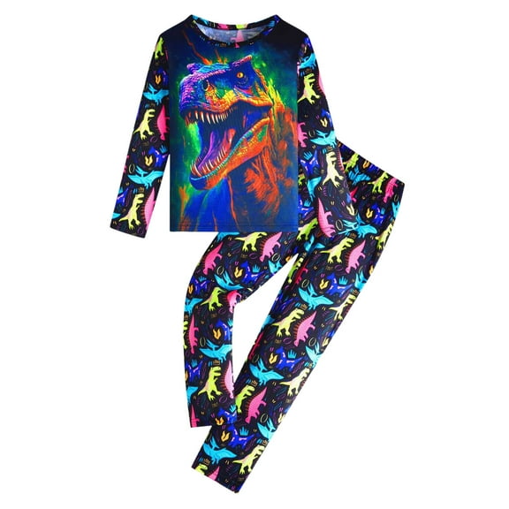 Gubotare Kids Pajama Set Glow in The Dark - Boys & Girls 3D Fluorescent Print PJs, Soft Long Sleeve Nightwear with Glowing Patterns, Matching 2-Piece Sleepwear Size 9-10 Years (Sky Blue,9-10 Years)