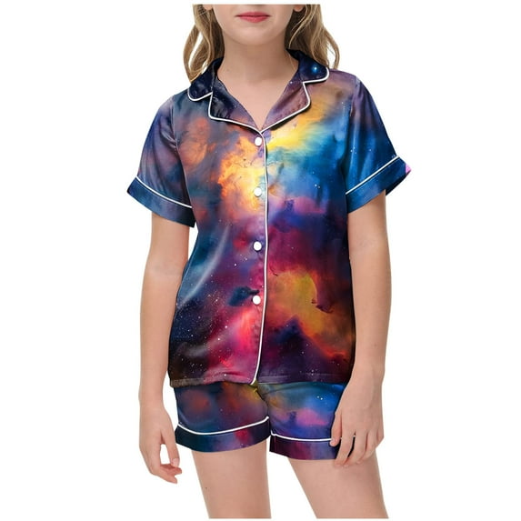 Gubotare Kids Pajamas Girls Toddler Girls Boys Summer Pajamas Set Kids Short Sleeve Button Down Sleepwear,Navy 8-9 Years