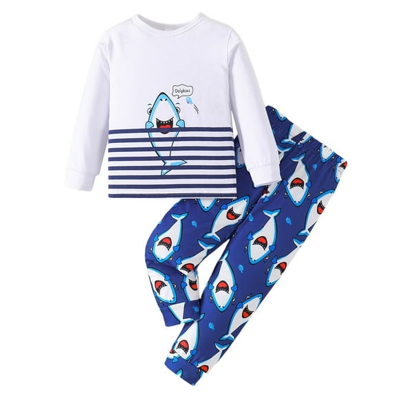 Gubotare Kids Pajamas Set Boys Boys' Printed Long Sleeve Pajama Set - Cotton Comfort Sleepwear & Loungewear Size 7-8 (Blue,7-8 Years)