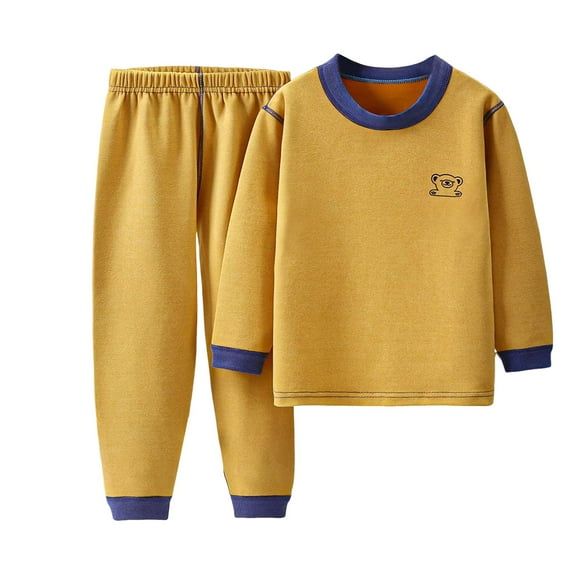 Gubotare Kids Pajamas Set Boys' Pajamas 2-Piece Pjs Sleepwear Kids Warm Cartoon Suits Label Button Down Top Fall Winter Outfits Size 9-10 (Yellow,9-10 Years)