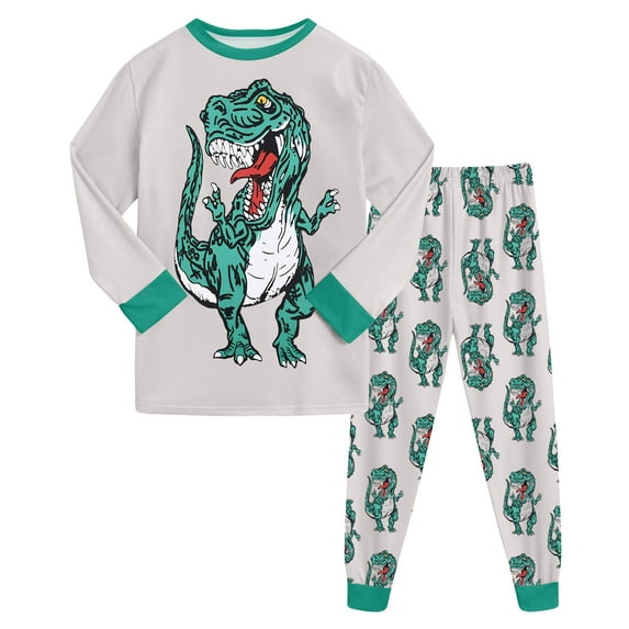 Gubotare Kids Pajamas Set Kids Girls Boys Pajamas Pjs Set Print Long Sleeves Cute Sleepwear Loungewear Pants Sleepwear Size 6-7 Years (Light Green,6-7 Years)