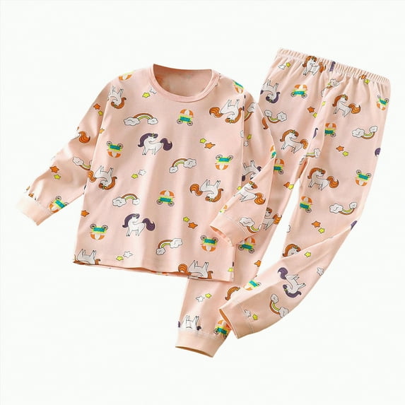 Gubotare Kids Pjs Cute Pajamas for Girls Long Sleeve & Pants Pj Set Size 7-8 (Light Blue,7-8 Years)