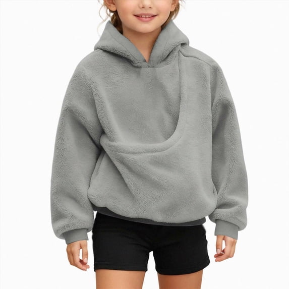 Gubotare Kids Pouch Hoodie-Kokopaws Pet Hoodies with Dog Pouch Girls Pullover Animal Holder Long Sleeve Tops (Light Gray, 7-8 Years)
