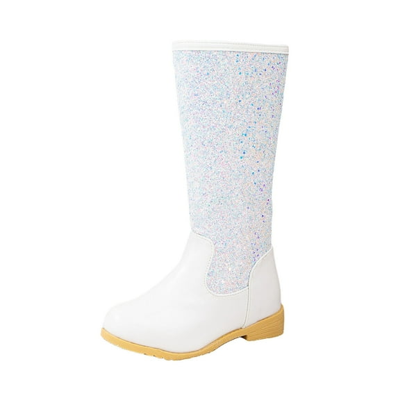 Gubotare Kids Riding Boots Kid's Girls Keen High Zipper Mid Calf Riding Winter Boots (Toddler/Little Kid/Big Kid) Size 2 (White,Big Kids 2)