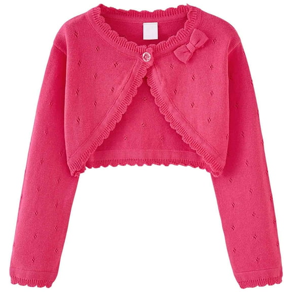 Gubotare Kids School Cardigan Girls Girls Cardigan Kids Knit Long Sleeve Ruffle Open Front Button Cover Up Cropped Tops for Girls Size 8-9 (Hot Pink,8-9 Years)