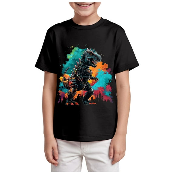 Gubotare Kids Shirt Boys Girls Dinosaur Graphic Dinosaur Printed T-Shirts Unisex Short Sleeve Summer tees Size 9-10 Years (Black,9-10 Years)