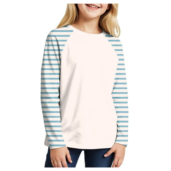 Gubotare Kids Shirts Girls Girls Long Sleeve Shirts Fall Cute Shirts Trendy Kids Crew Neck Tee Shirts Girls Tops Girls Clothes Size 7-8 (Light Blue,7-8 Years)