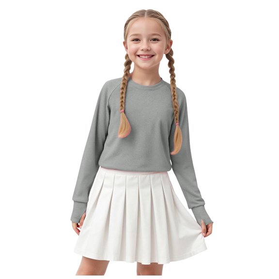 Gubotare Kids Shirts Girls Long Sleeve Shirt for Girls Casual Basic Tees Fall Winter Tops Blouse Size 9-10 (Grey,9-10 Years)