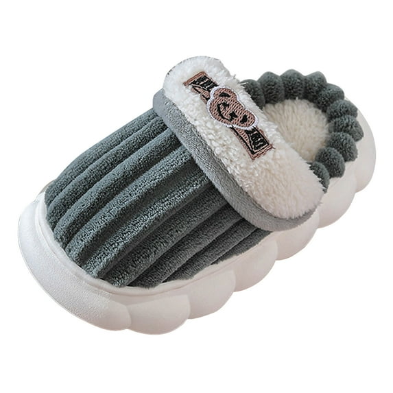 Gubotare Kids Slippers for Boys Kids Slippers Girls Boys Fuzzy House Slippers Winter Warm Soft Plush Lined Memory Foam House Shoes Slip On for Home Bedroom Indoor Outdoor Size 1.5 (Grey,Big Kids 1.5)