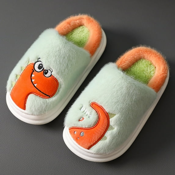 Gubotare Kids Slippers Kids Winter Indoor Household Shoes Toddler Boys Girls Cartoon Warm Winter House Shoes (Green,7)