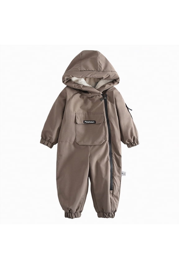 Kids Snow Suit Toddler One Piece Snowsuits Baby Boys Girls Winter Thick Fleece Coats Jackets Insulated Warm Waterproof Jumpsuits 1T 2T (Brown,1-2 Years)
